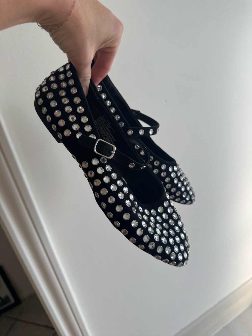 a new day Black Mary Jane Flats with Silver Studs